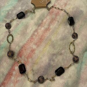 Leopard and Black Beaded Gold Chain Necklace